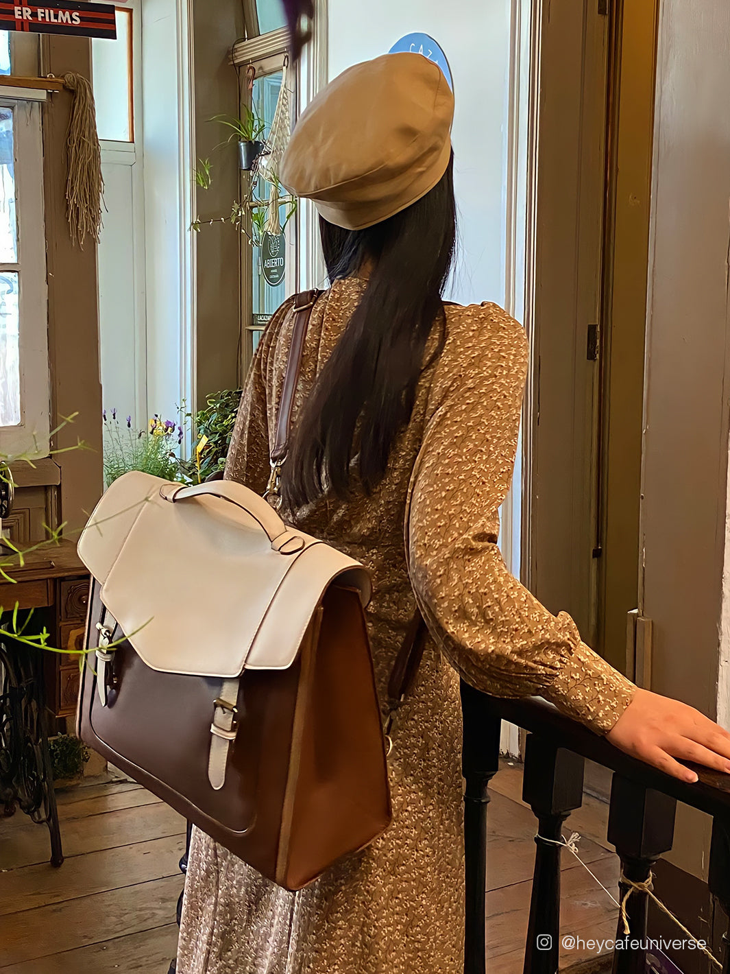 Julie Vintage Vegan Briefcase-Brown