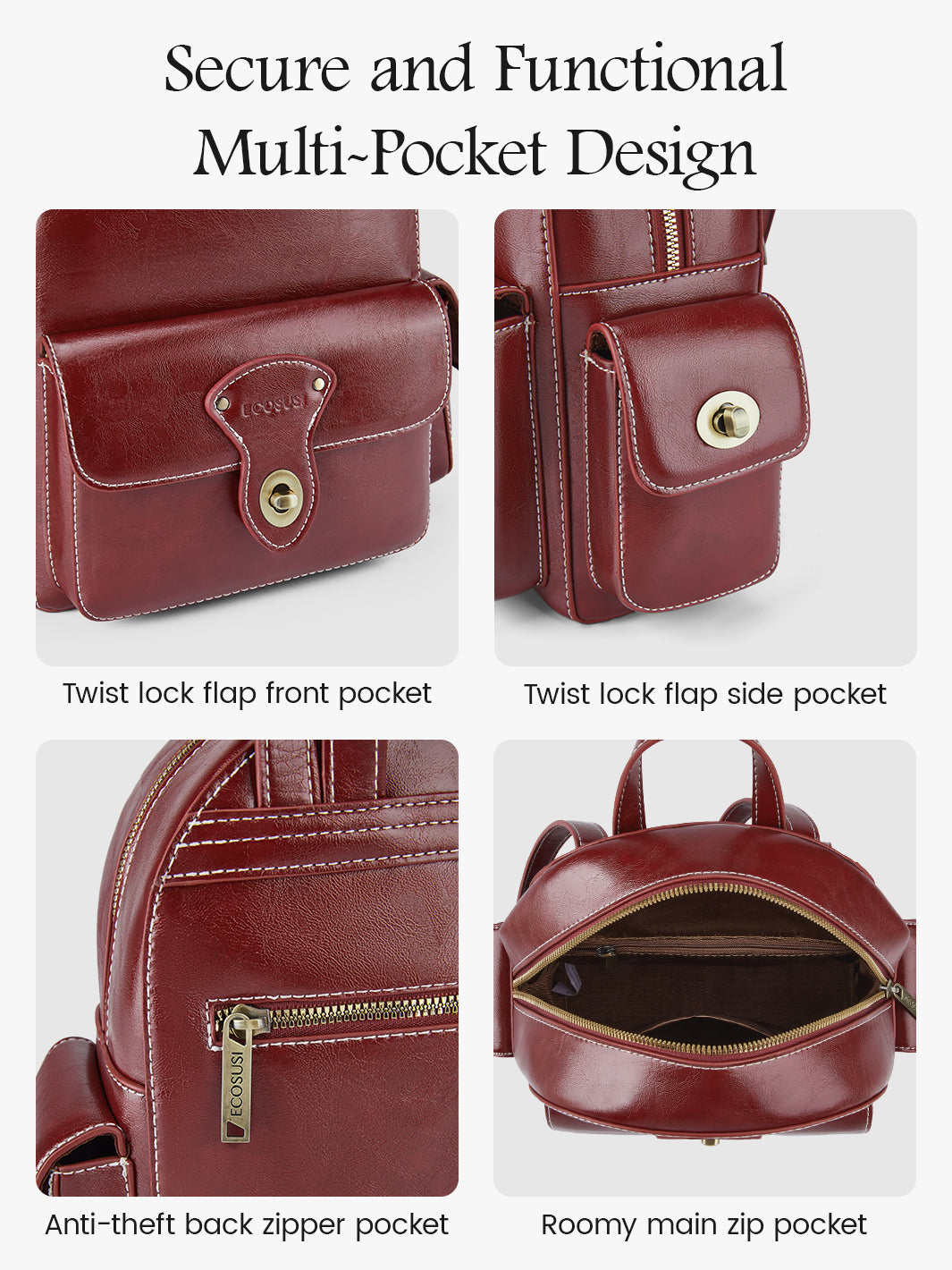 Alison vintage en cuir végétalien mini sac à dos