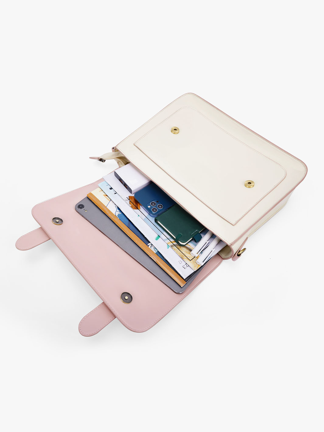 Women's Faux Leather Bow Messenger Bags - Pink/Beige
