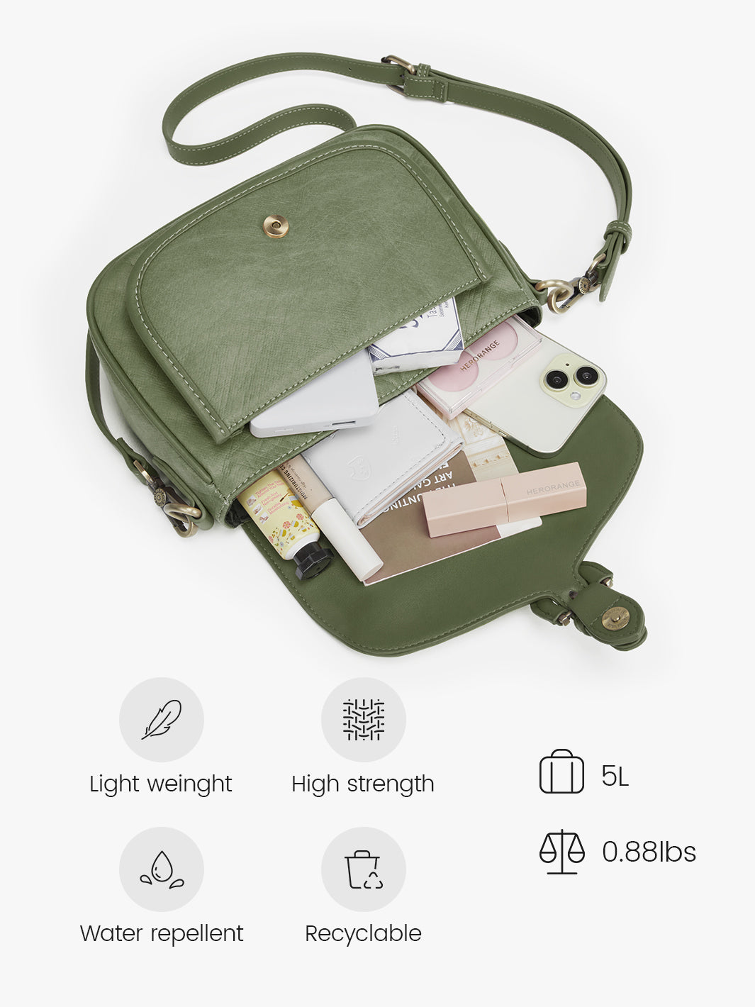 Chic Washable Paper Handbag - Evelina’s Vintage Saddle Style for Modern Women-Olive Green