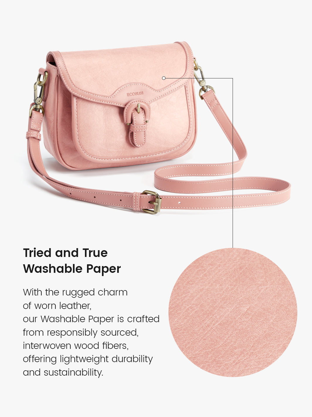 Chic Washable Paper Handbag - Evelina’s Vintage Saddle Style for Modern Women-Pink