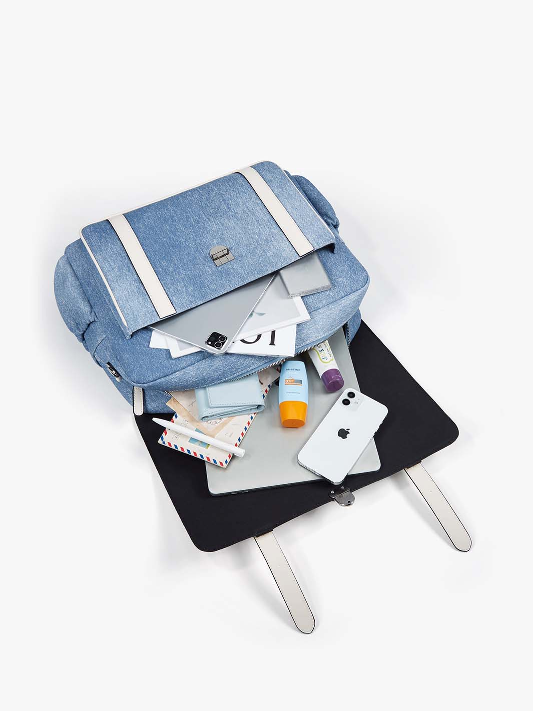 Leather Briefcase Backpack for Women with Denim-Inspired