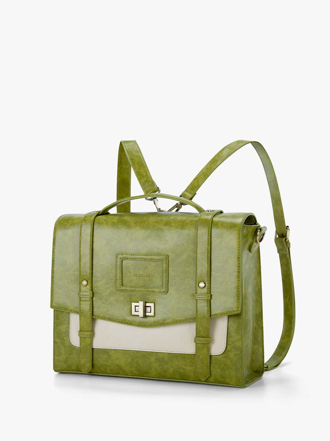 Women's PU Stylish Cambridge Backpack - Orange brown/Green