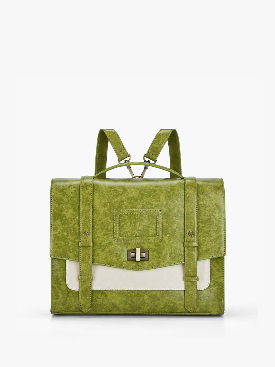 Women's PU Stylish Cambridge Backpack - Orange brown/Green