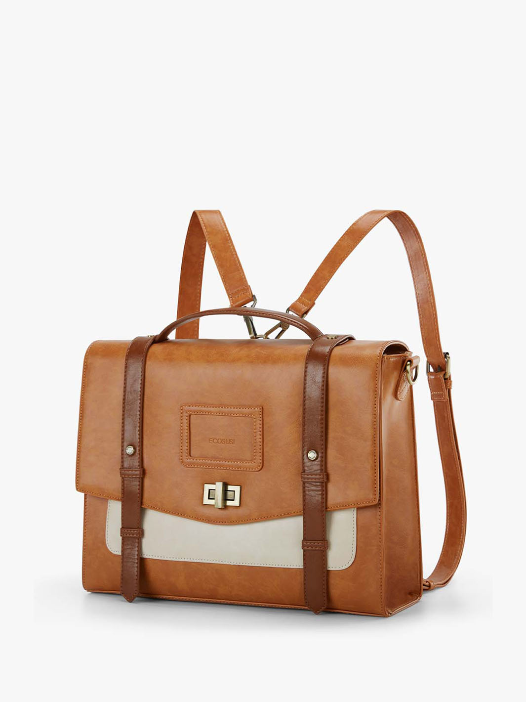 Women's PU Stylish Cambridge Backpack - Orange brown/Green