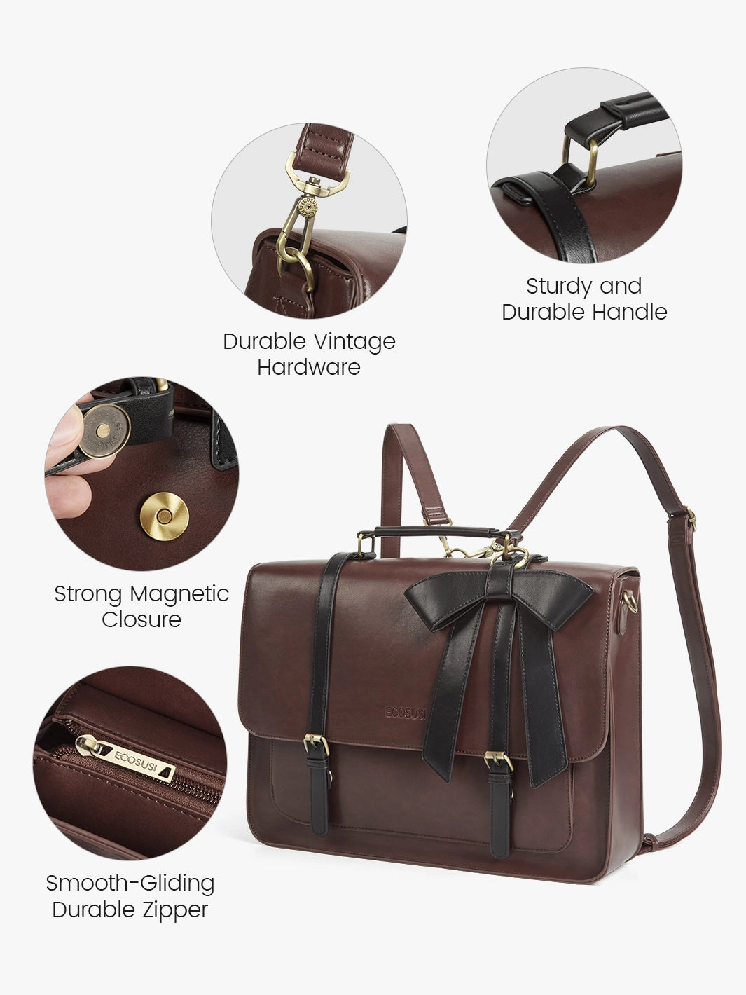 Ecosusi Classic Bow Aktentasche - Kaffee