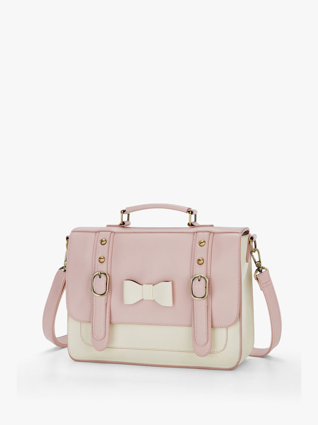 Women's Faux Leather Bow Messenger Bags - Pink/Beige