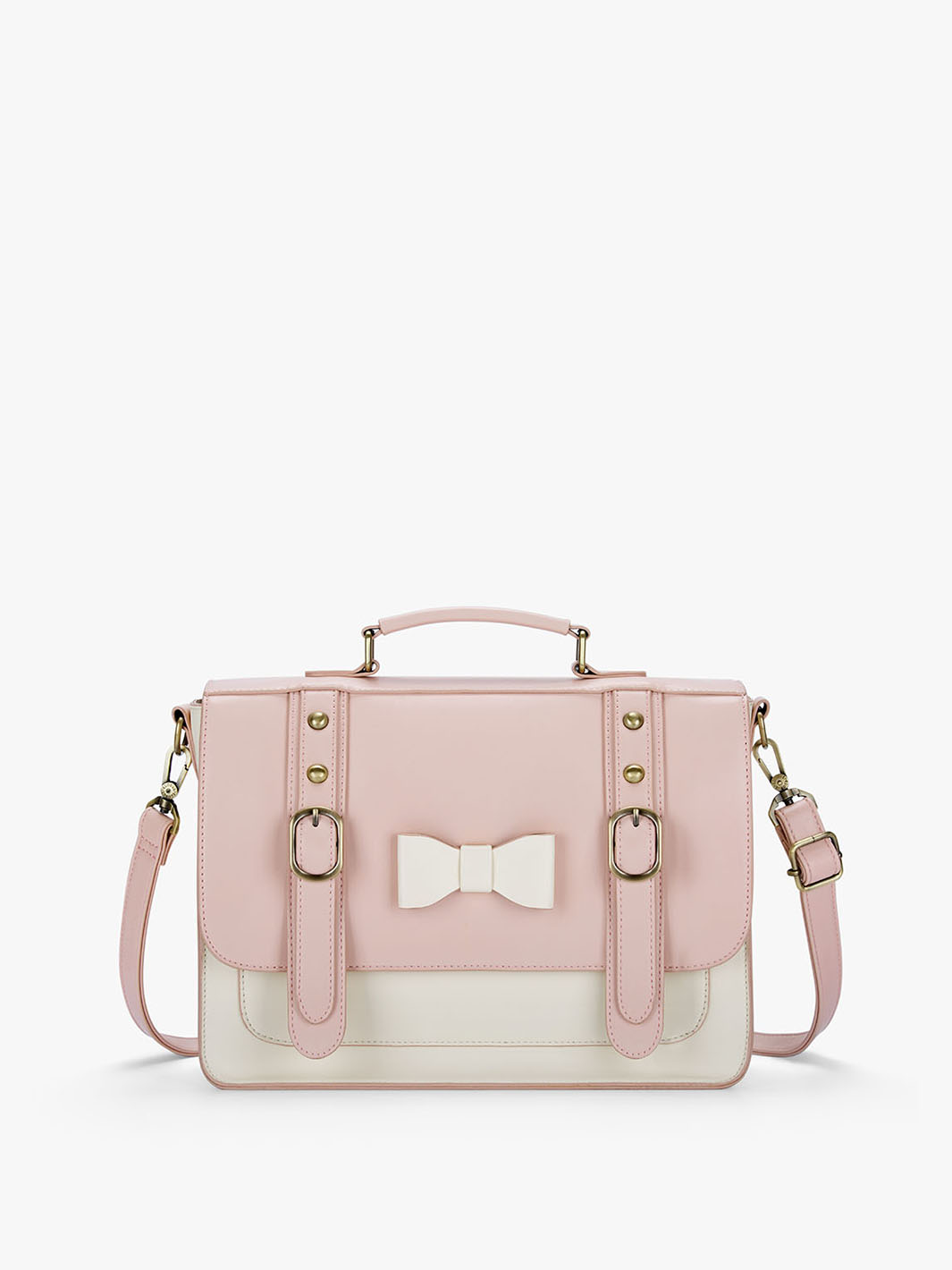 Women's Faux Leather Bow Messenger Bags - Pink/Beige