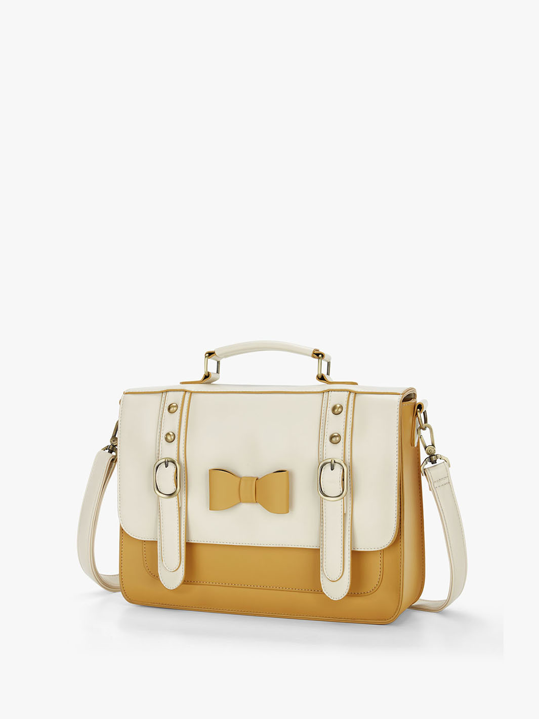 Women's Faux Leather Bow Messenger Bags - Pink/Beige