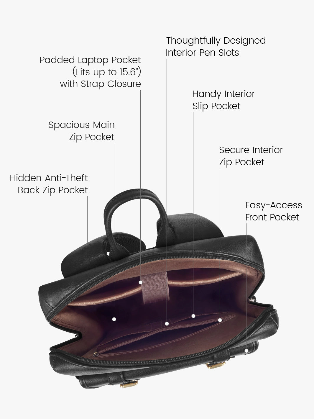 Sac à dos vegan Scarlett à rabat zippé – 15,6 pouces