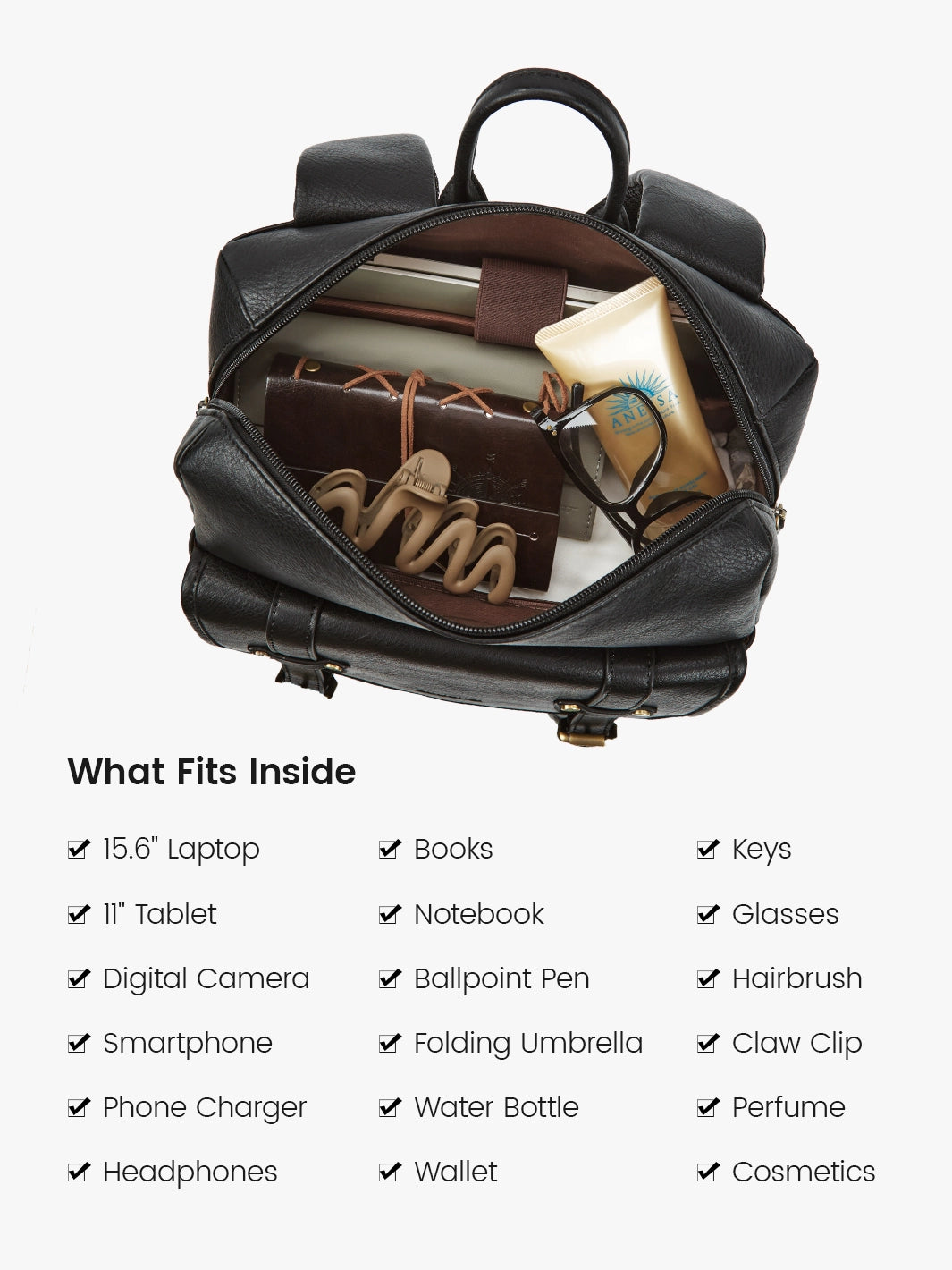 Sac à dos vegan Scarlett à rabat zippé – 15,6 pouces