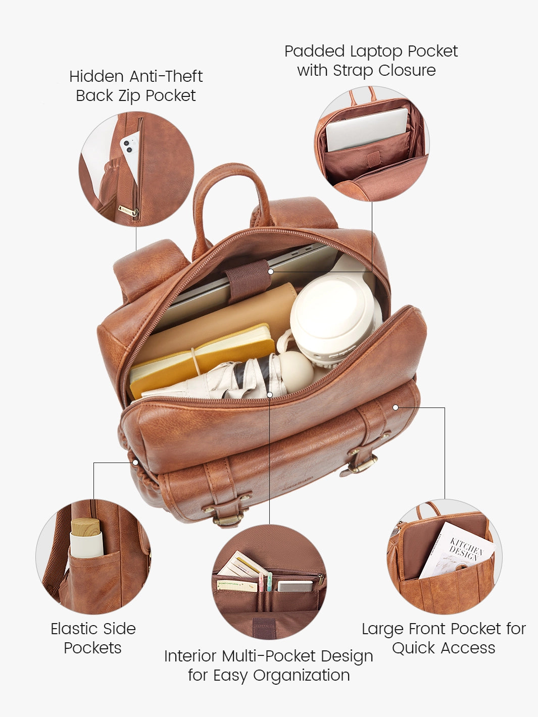 Sac à dos vegan Scarlett à rabat zippé – 15,6 pouces