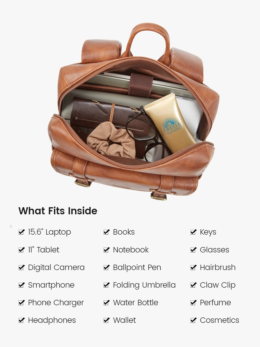 Sac à dos vegan Scarlett à rabat zippé – 15,6 pouces