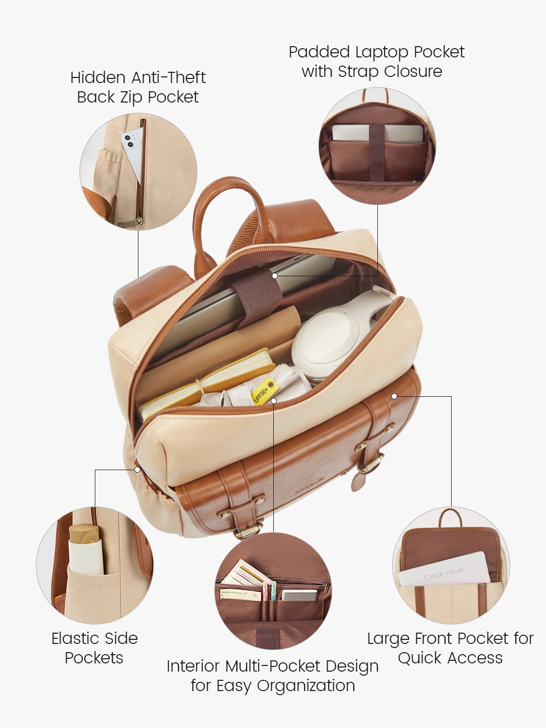 Sac à dos vegan Scarlett à rabat zippé – 15,6 pouces