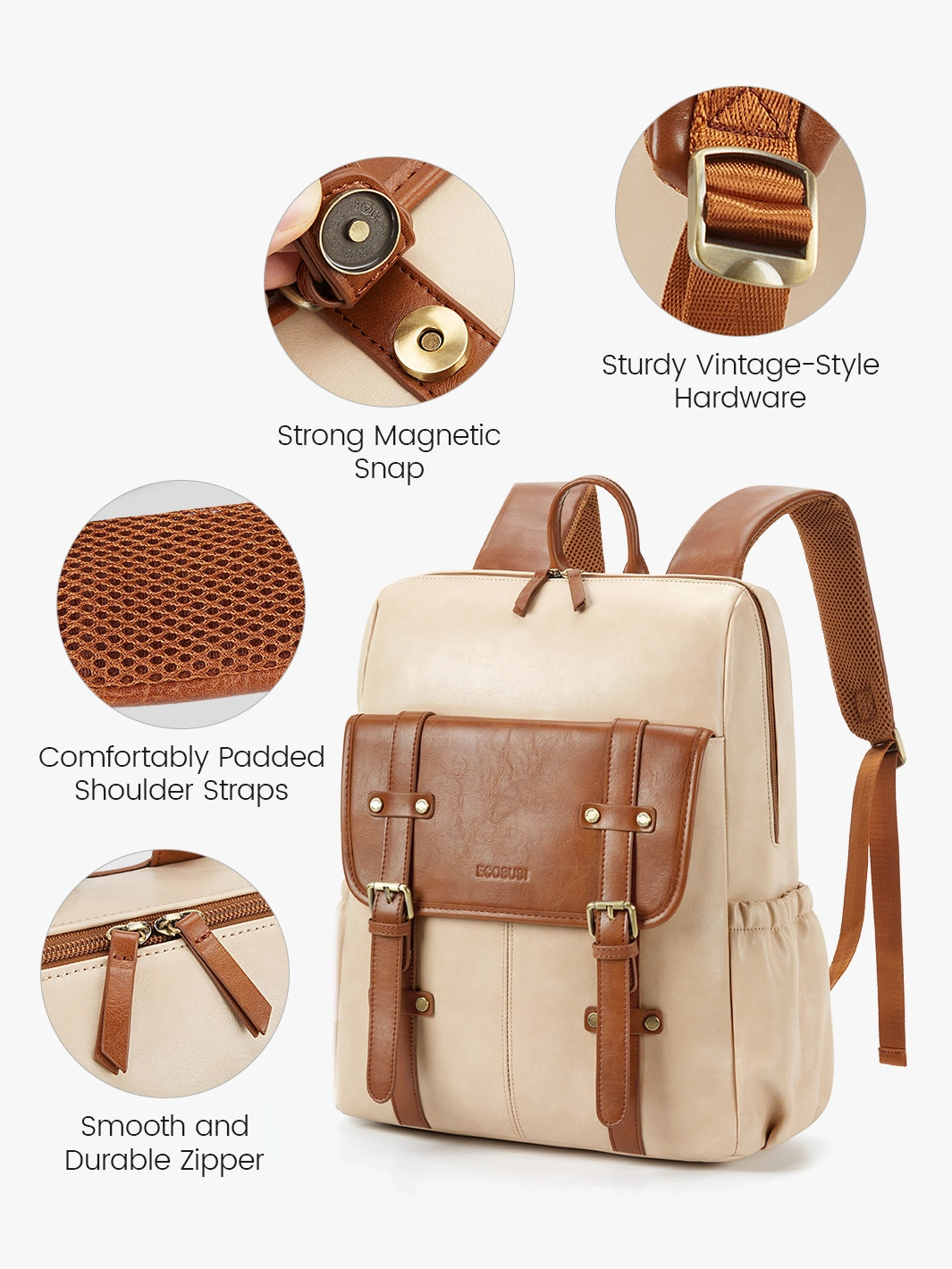 Sac à dos vegan Scarlett à rabat zippé – 15,6 pouces