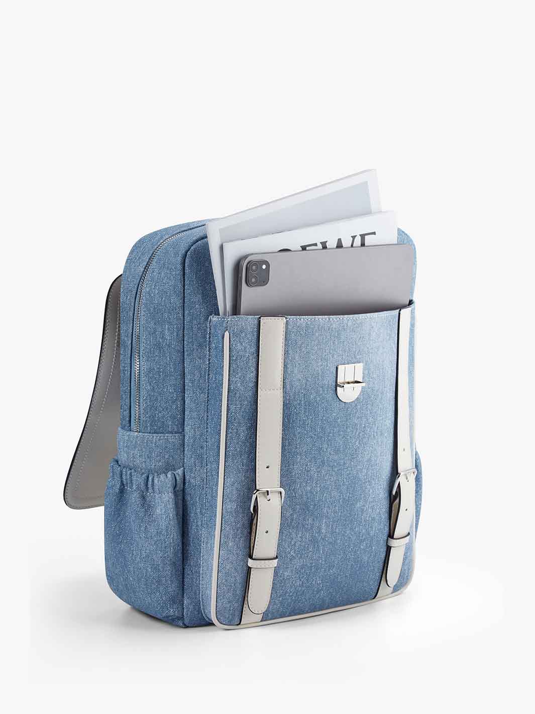 Denim-Inspired PU Fabric Backpacks for Travel with Laptop