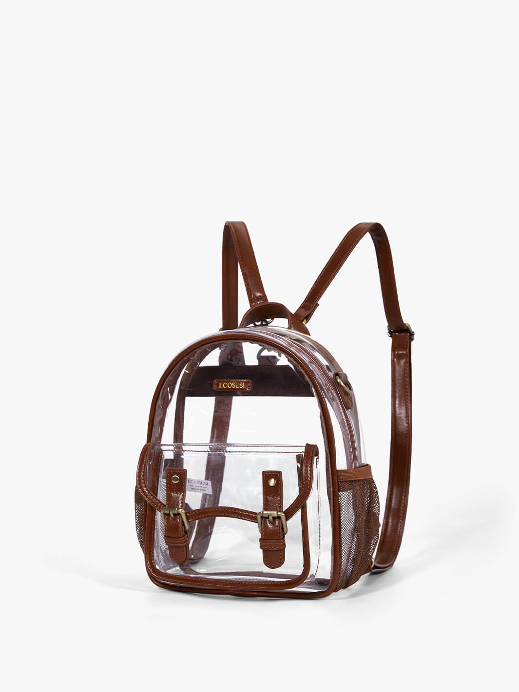 Mini Backpack Clear with Gold-colored Hardware - ECOSUSI Brown Backpack