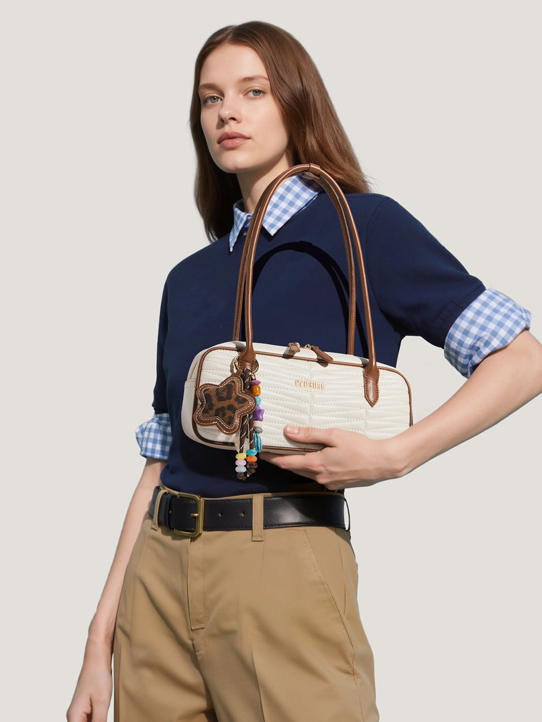 Elise Quilted Vegan Leather Baguette Bag