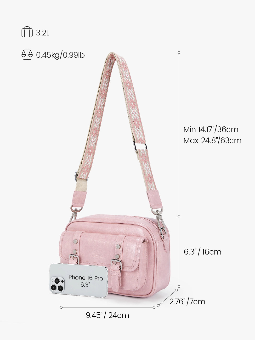 Mia Wide Strap Vegan Leather Crossbody Bag
