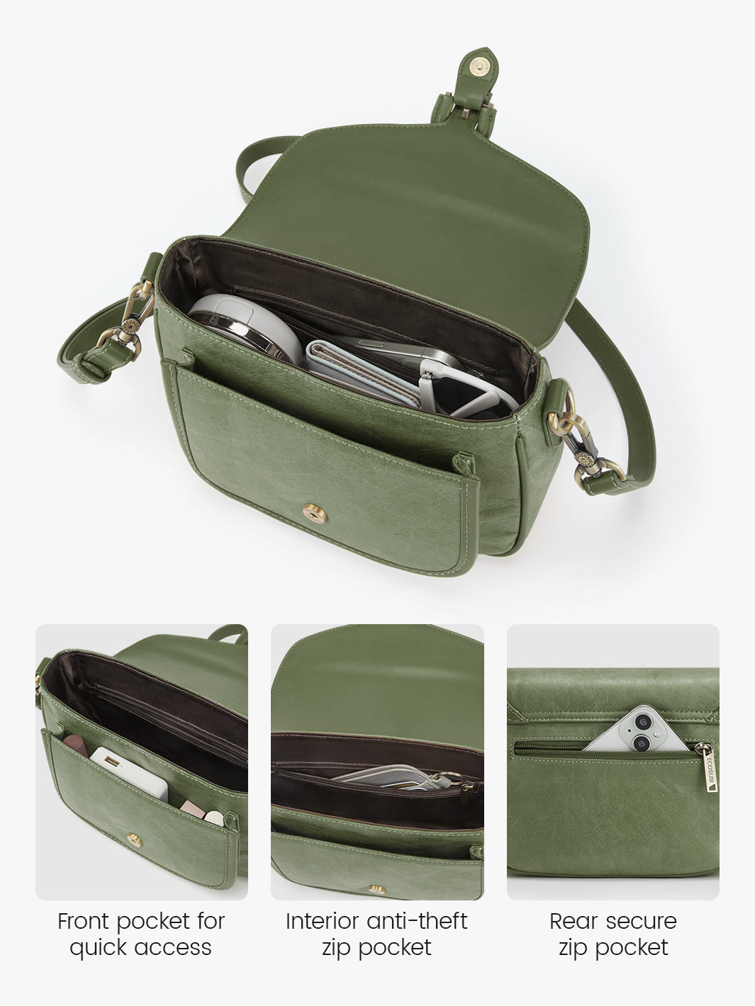 Evelina Reusable Crossbody Bag - Water-Resistant, Fashion-Forward & Sustainable-Olive Green
