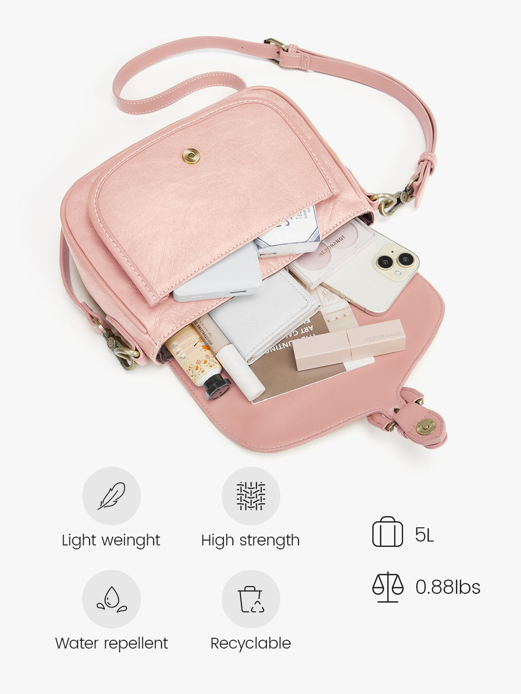 Evelina Reusable Crossbody Bag - Water-Resistant, Fashion-Forward & Sustainable-Pink