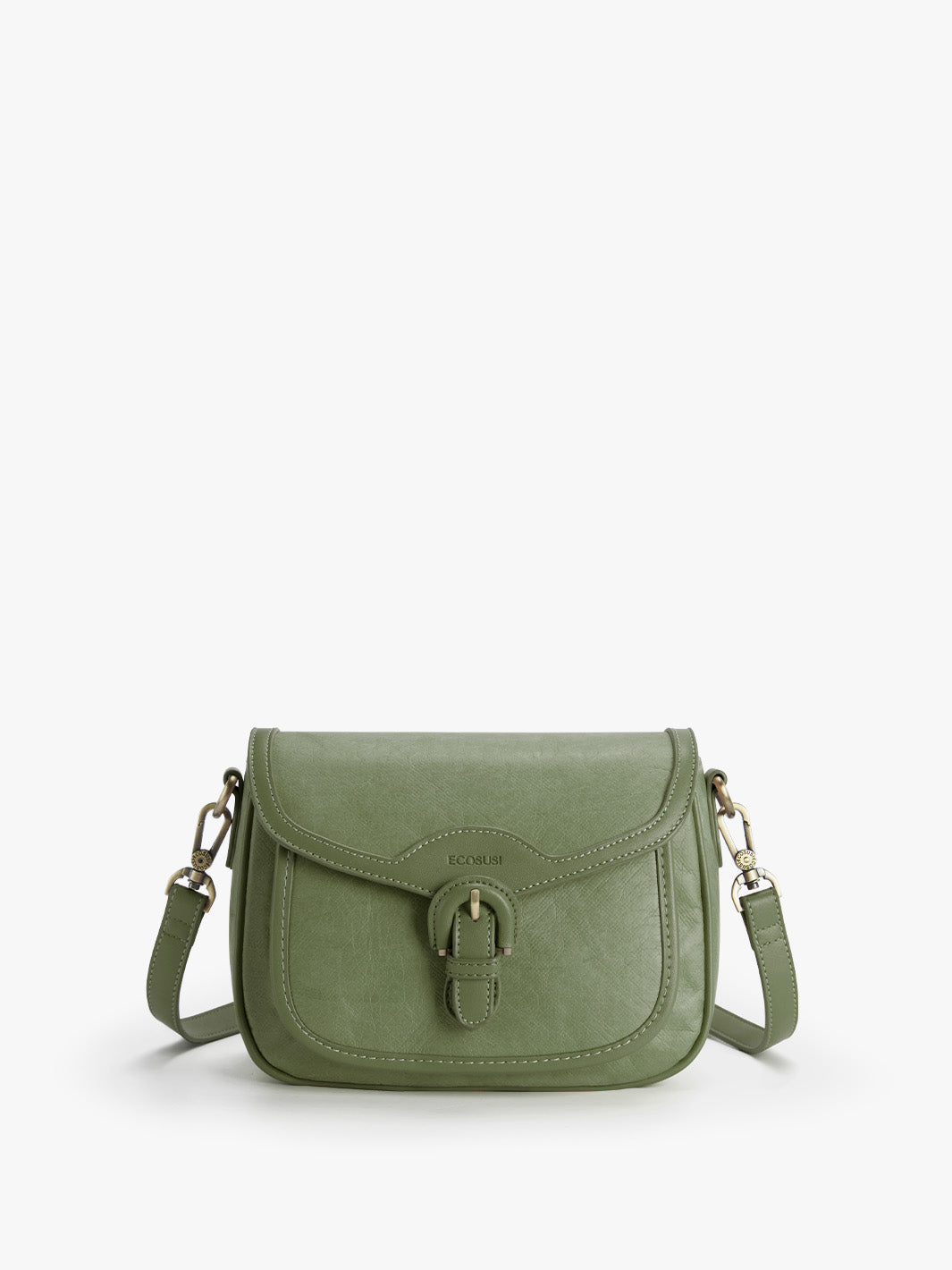 Evelina Washable Paper Vintage Saddle Crossbody - Eco-Friendly Women’s Handbag-Olive Green