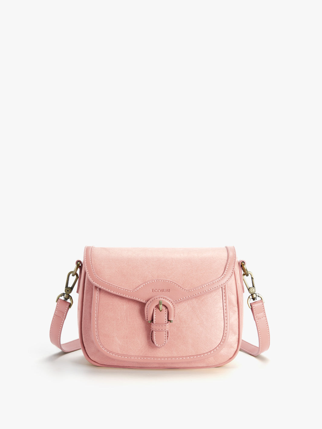 Evelina Washable Paper Vintage Saddle Crossbody - Eco-Friendly Women’s Handbag-Pink