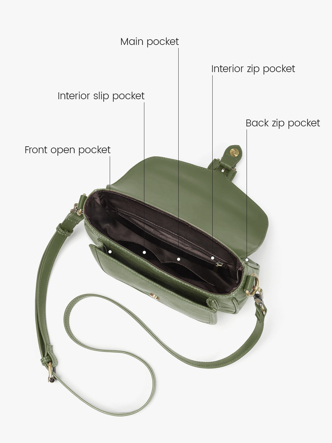 Lightweight Vintage Saddle Bag - Evelina’s Washable Paper Material for Casual & Travel Use-Olive Green