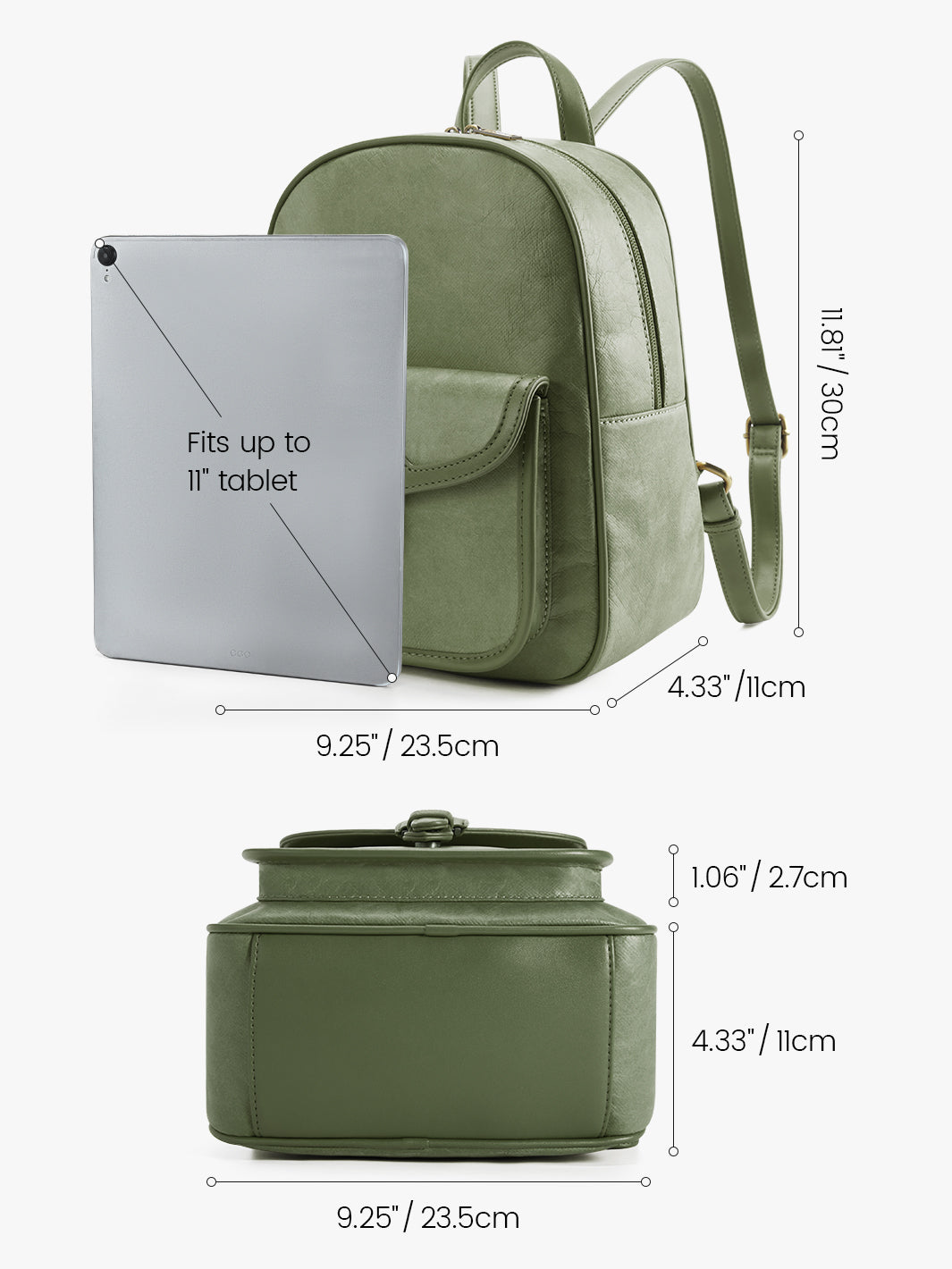 Sustainable Mini Backpack for Travel - Evelina’s Washable Paper Vegan Design-Olive Green
