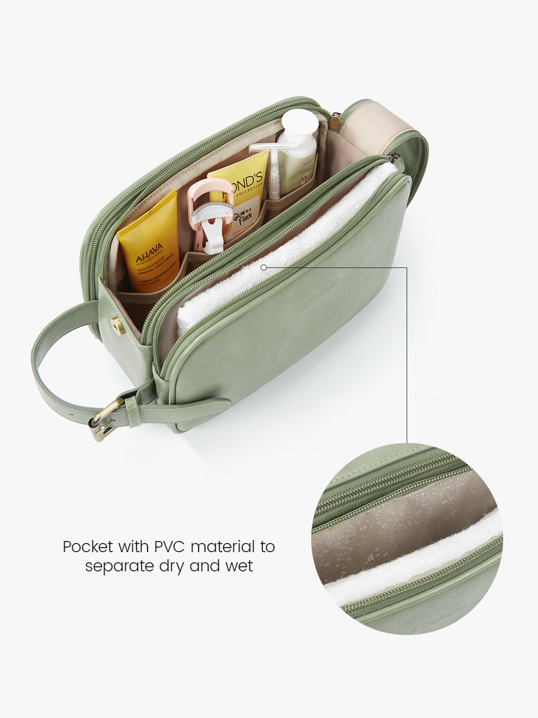 Water-resistant travel toiletry bag green