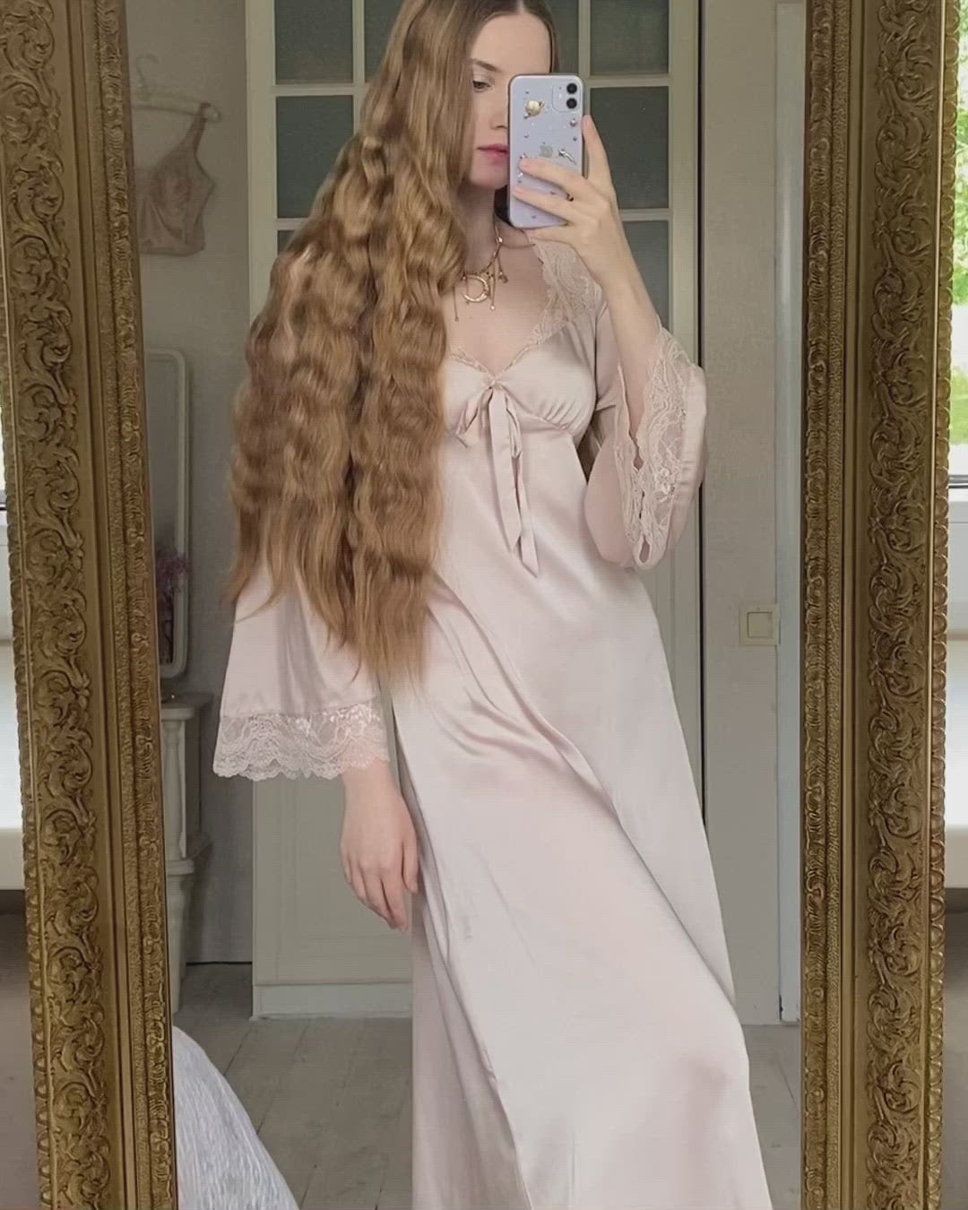 Silk V-neck lace nightdress