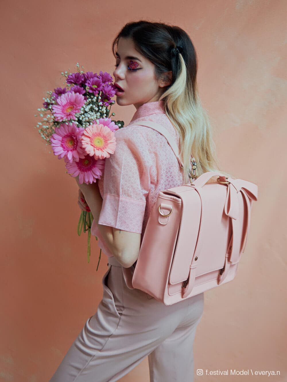Vintage Bow Briefcase Backpack for Women: Summer Garden Romance