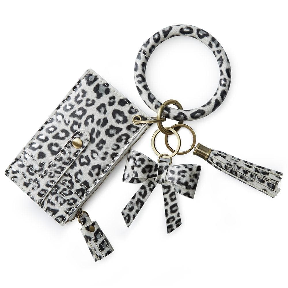 Wristlet Keychain with Tassel & Bow, Leopard Print
