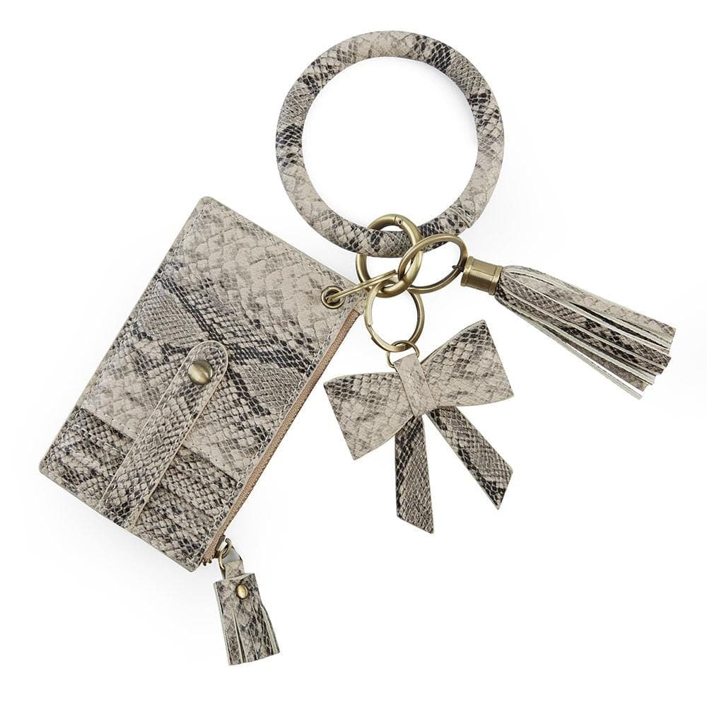 Wristlet Keychain with Tassel & Bow, Snake skin pattern