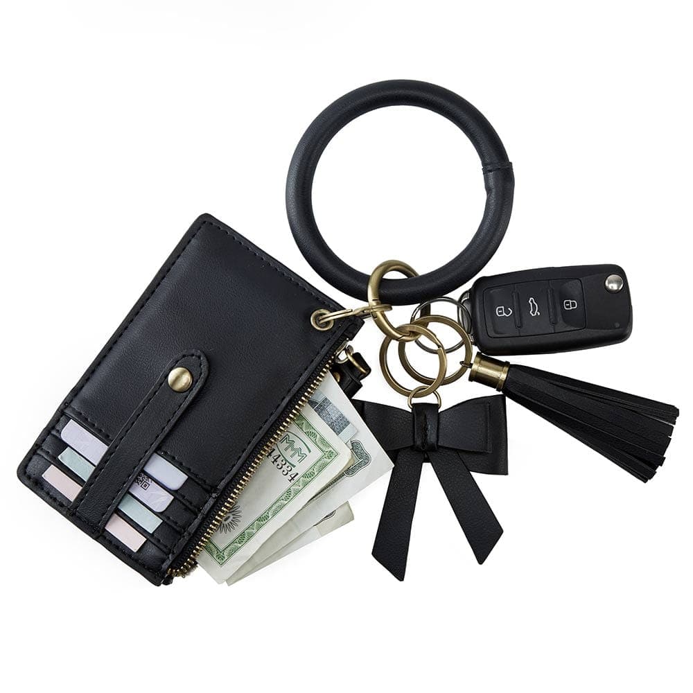 Wristlet Keychain with Tassel & Bow, Black