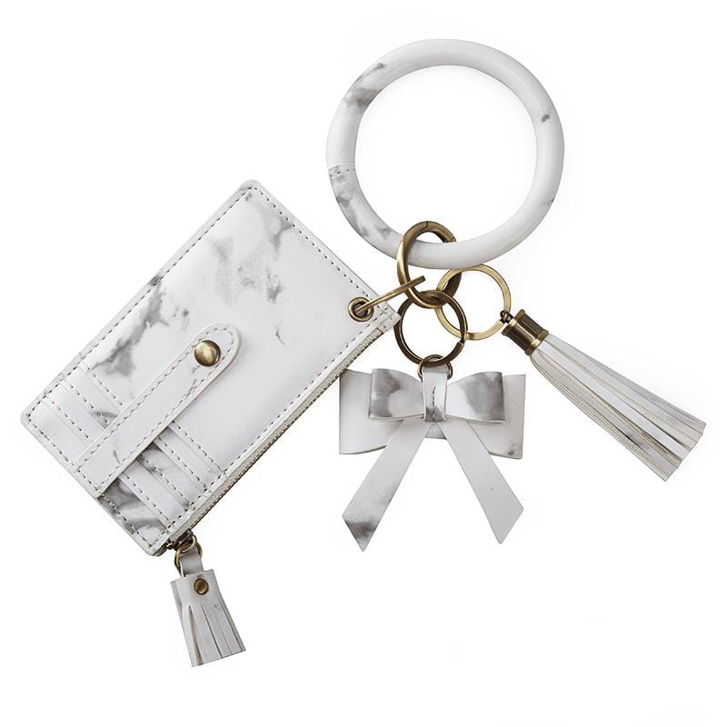 Wristlet Keychain with Tassel & Bow, Marbling