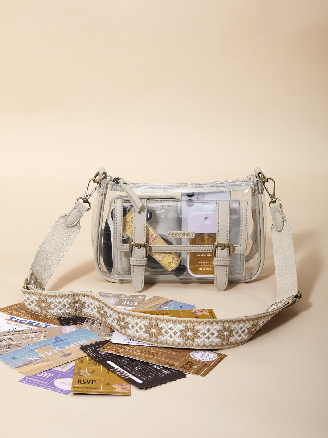 Clear Stadium Crossbody Bag with Vegan Leather - ECOSUSI Clear Crossbody Bag