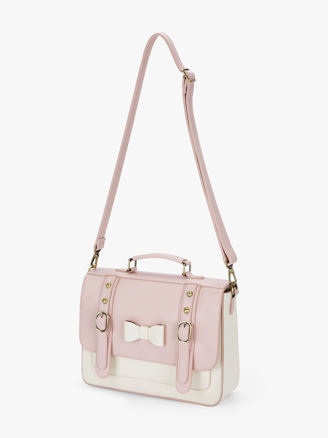 Women's Faux Leather Bow Messenger Bags - Pink/Beige