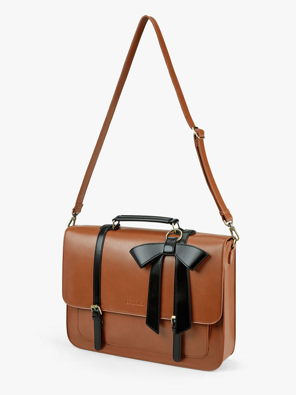 Classic Bow Briefcase Vintage Leather for Women Ecosusi