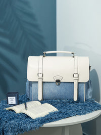 Leather Laptop Briefcase with Denim-Inspired