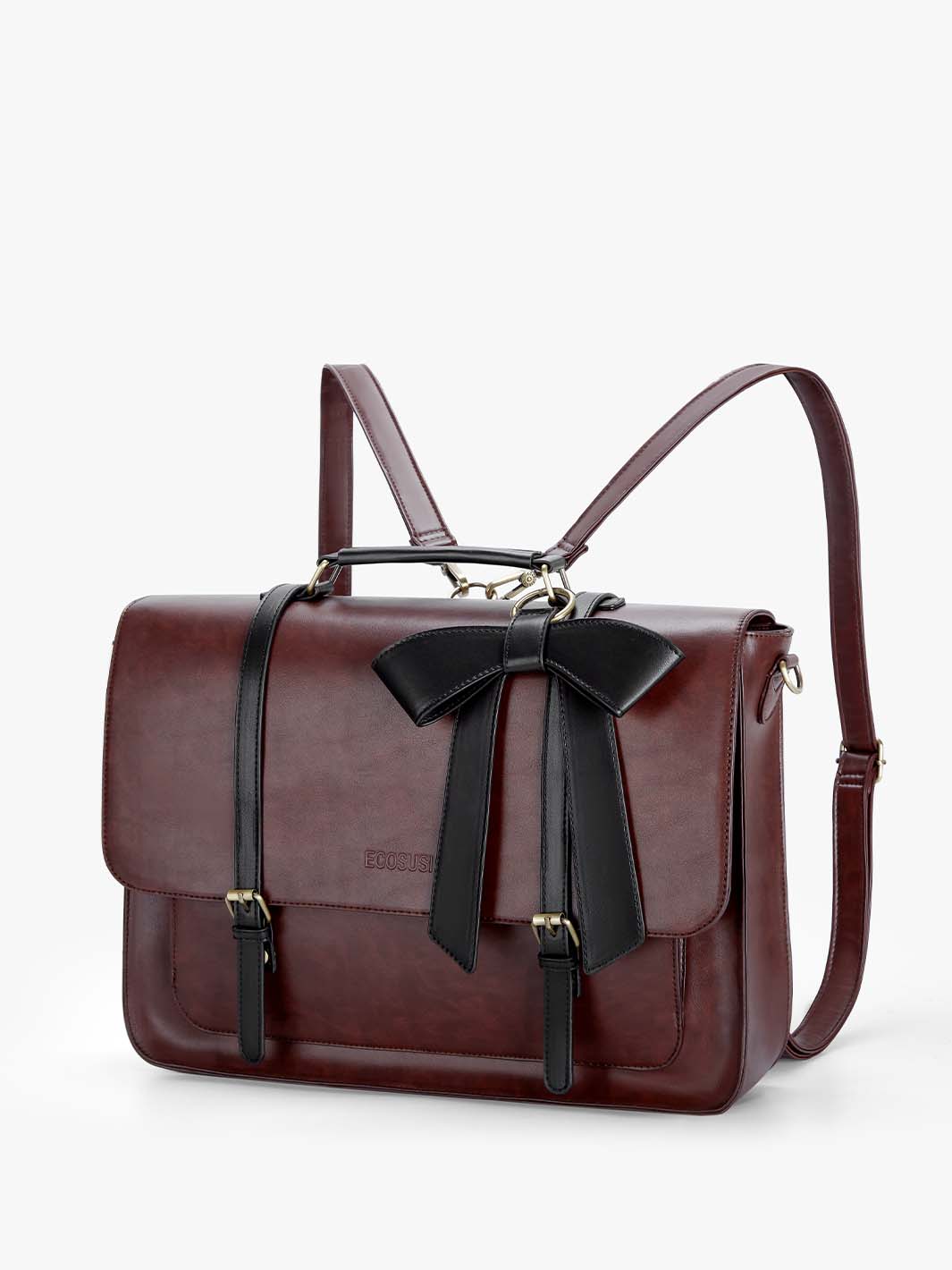 Vintage Leather Briefcase & Laptop Bag - Ecosusi Classic Bow Bag