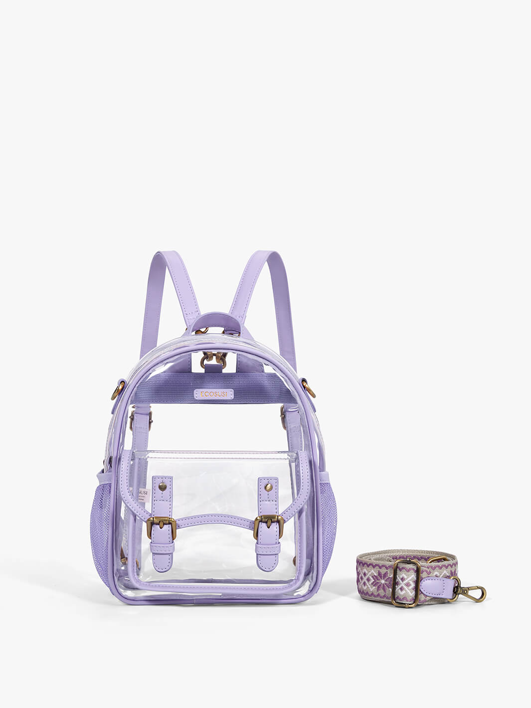 Clear Backpacks for School with Wide Shoulder Strap - ECOSUSI Purple Clear Backpack