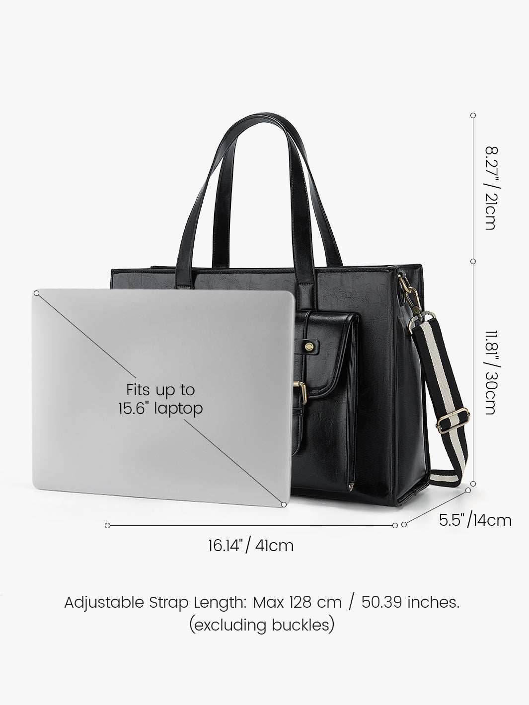 Olivia's Classic PU Leather Handbag for 15.6-Inch Laptop Tote