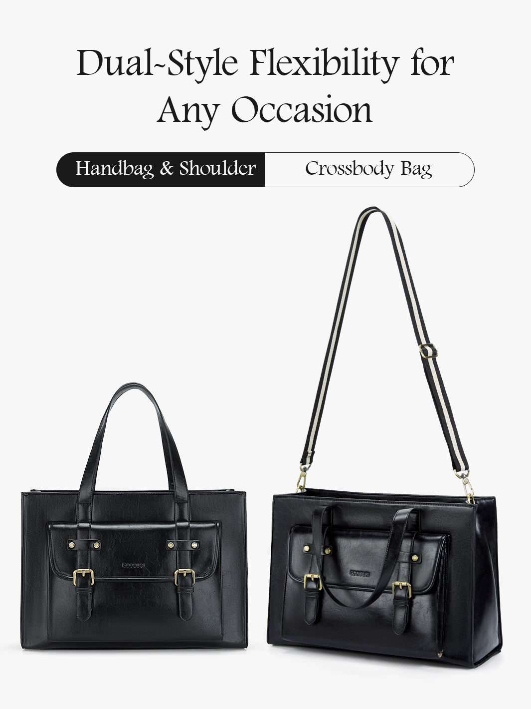 Olivia's Classic PU Leather Handbag for 15.6-Inch Laptop Tote