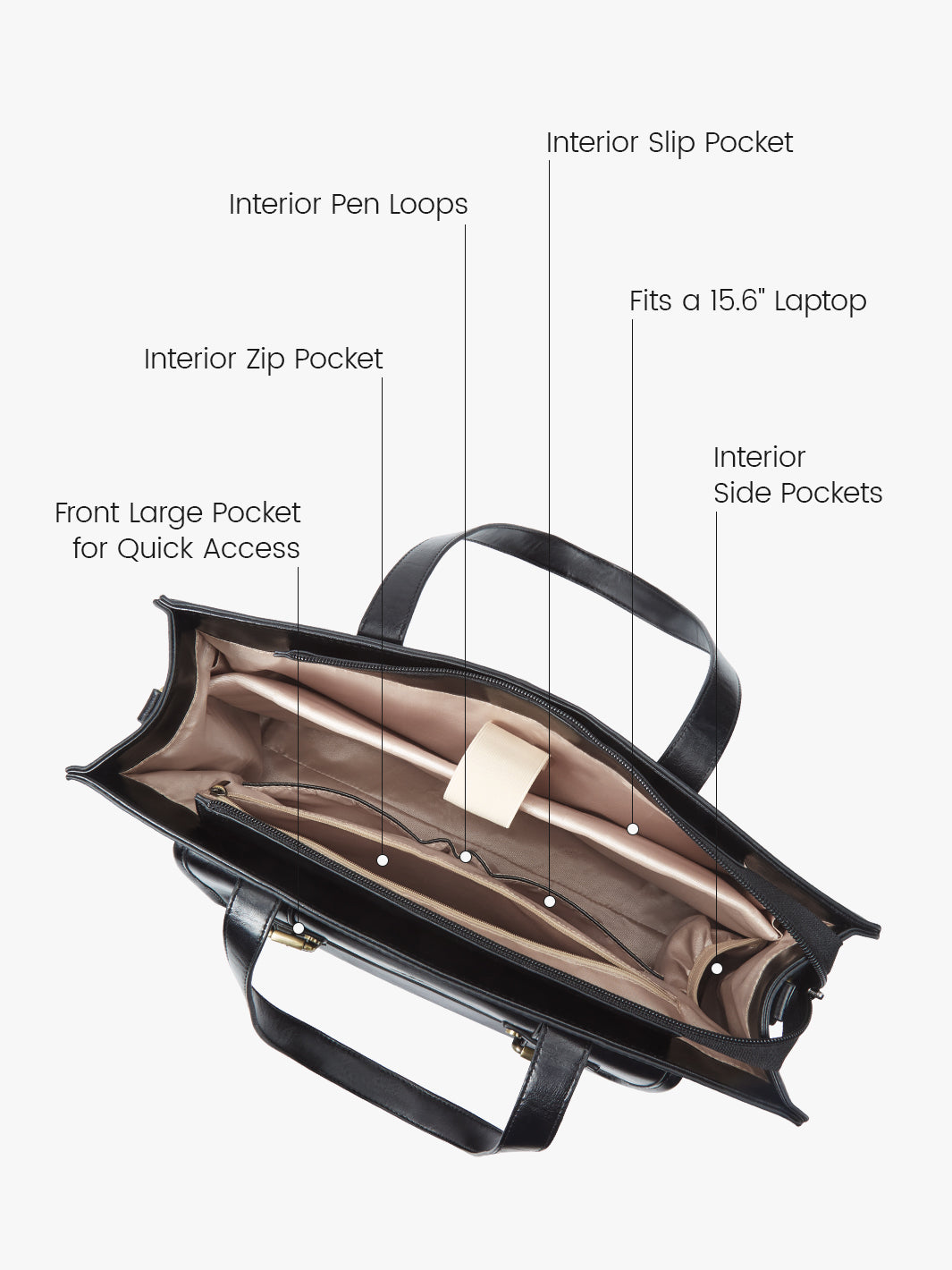 Olivia's Classic PU Leather Handbag for 15.6-Inch Laptop Tote