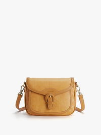 Evelina Washable Paper Vintage Saddle Crossbody - Eco-Friendly Handbag-Amber Orange
