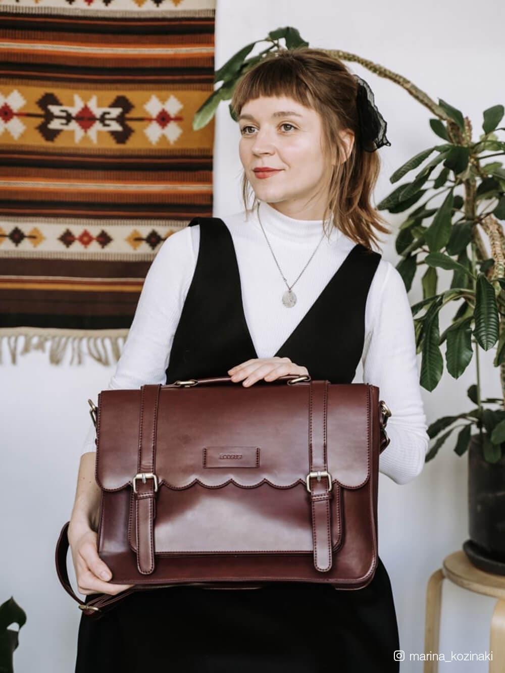Sofia - Women's Vegan Leather Rickrack Briefcase