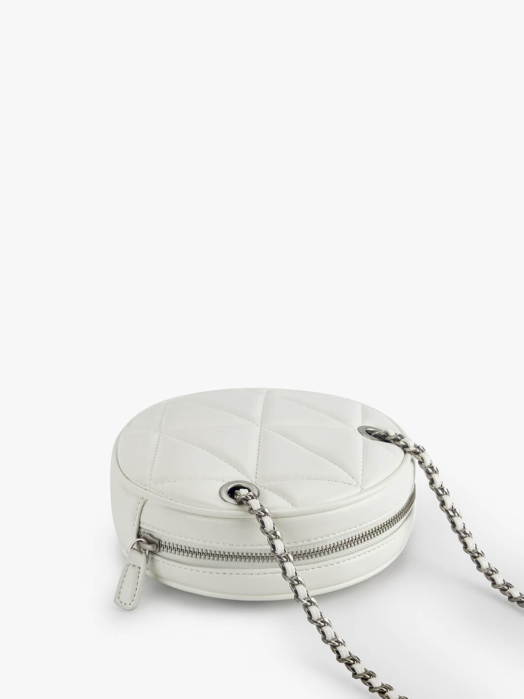 CHANEL White Chain Melody Camera Shoulder Bag Quilted Caviar
