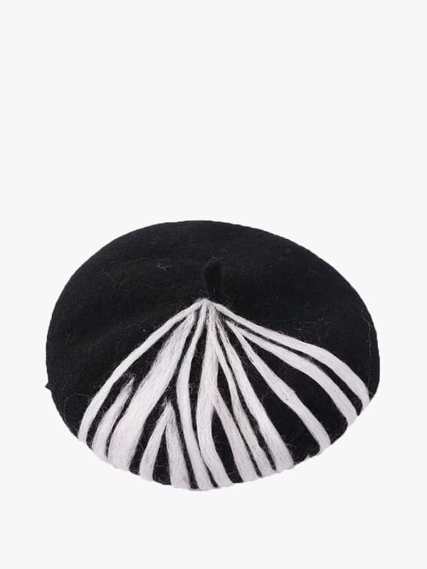Handmade felt black and white striped beret
