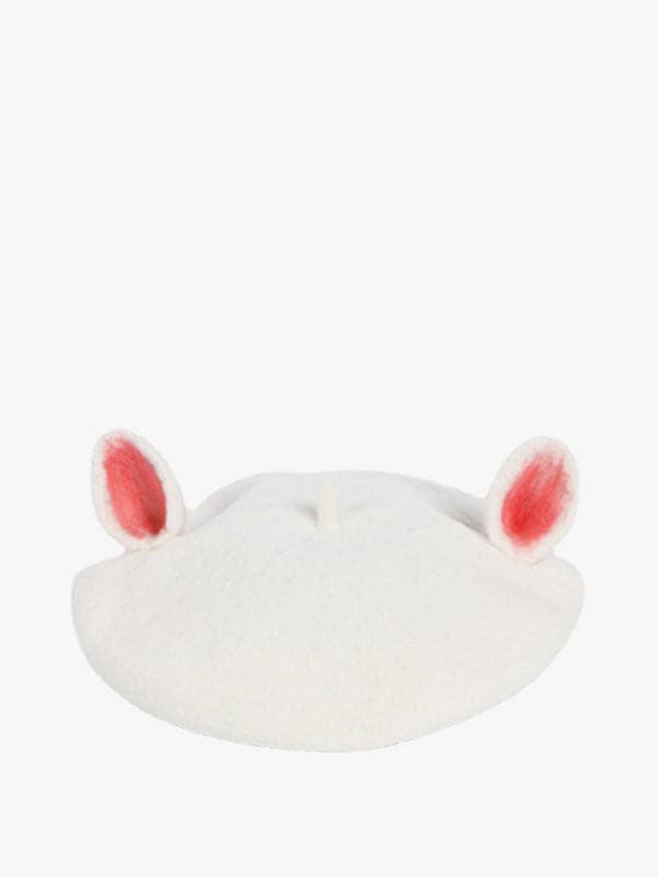 Beretto per orecchie di gatto bianco in feltro fatto a mano